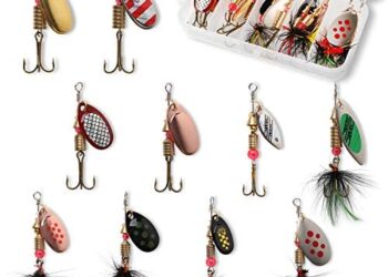 10pcs Fishing Lure Spinnerbait, Bass Trout Salmon Hard Metal Spinner Baits Kit with Tackle Boxes