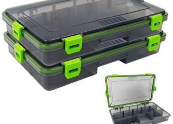 2PACK Aventik Waterproof Fishing Tackle Boxes Storage Trags Organizer Box Transparent Adjustable Dividers Hold Terminal Fishing Tackle and Lures Boxes10.6X6.6X2inch/26.5cmX16.5cmX 5cm