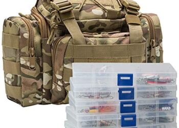 Dr.Fish Fishing Tackle Bag Loaded 5 Boxes 60 Huge Fishing Lures Kit Spoons Spinners Crankbaits Soft Plastic Shad Swimbaits Trout Bass Salmon Fishing