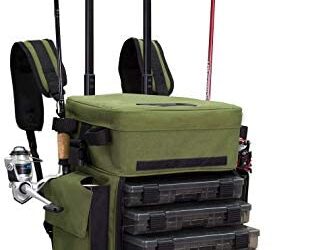 Elkton Outdoors Rolling Fishing Tackle Box X-Large Waterproof Storage Bag Backpack – with 5 Removable Tackle Trays and 4 Rod Holders – Fisherman Gifts for Men, Fish Tackle Bag, Roller Tackle Box