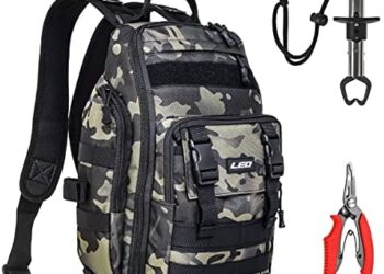 Leo Multifunctional Fishing Tackle Backpack Bag Outdoor Large Fishing Gear Storage Sling Bag with Fish Lip Gripper Fishing Pliers for Outdoor Saltwater Freshwater Fly Fishing