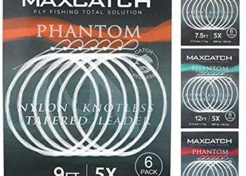 Maxcatch Fly Fishing Tapered Leader Line 6 Pack -Pre-Tied Loop- Tensile Strength- Abrasion Resistance- Low Memory 7.5ft/9ft/12ft/15ft, 0X-6X