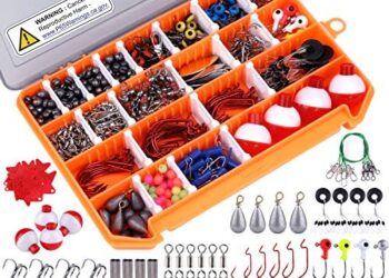 PLUSINNO Fishing Accessories Kit, 10/212/263Pcs Fishing Tackle Kit with Tackle Box Including Fishing Weights Sinkers, Jig Hooks, Bobbers Float