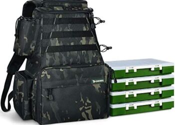 Rodeel Fishing Tackle Backpack 2 Fishing Rod Holders with 4 Tackle Boxes, Large Storage,Backpack for Trout Fishing Outdoor Sports Camping Hiking