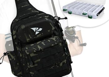 Rodeel Fishing Tackle Sling Shlouder Backpack,Cross Body Sling Bag with/Without Tackle Box for Fly Fishing, Outdoor Sports, Camping and Hiking