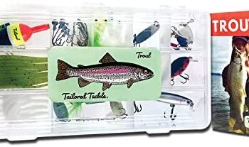 Tailored Tackle Trout Fishing Kit 77 Pc Tackle Box with Tackle Included | Tail Spinners Jerkbait Lure Crankbait Lures Jigs Bait Hooks Spoons Rooster Spinner Baits | Gear for Rainbow Trout Brook Brown