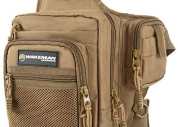 Wakman Outdoors 80-FSH5039 Fly Fishing Tackle Gear and Accessory Bag – Shoulder Pack with Carabiner Clip and Adjustable Strap for Camping, Fishing and Hiking, Multicoloured, 14″ X 13″ X 2″