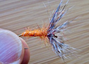 Orange Caddis tenkara Cutthroat Fly.