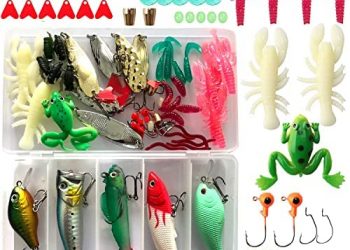83 Pcs Fishing Lure Set, Bait Tackle Kit for Salmon Bass Trout, Including Spoon Lures, Soft Plastic Worms, Crankbait Jigs Fishing Hooks, Tackle Box and Fishing Accessories Gear Lures Kit