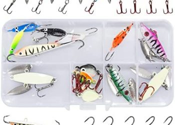 Bombrooster Ice Fishing Jigs Spoons Kit – Glow Ice Fishing Lures for Crappie Bass Panfish Trout Walleye 14 Pcs/31 Pcs