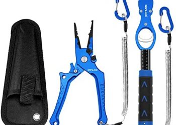 SANLIKE Fishing Pliers Fish Lip Gripper with Scale Hook Removers Quality Fishing Tackle Set Aluminum Pliers Fish Holder Stainless Steel Fishing Tools Fishing Gifts Water Resistant Non-Slip Handle