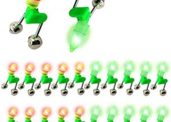 HLOGREE LED Night Fishing Rod Bait Alarm Bell 20pcs with Dual Ring Bells Fishing Indicator Fish Bait Alarm Portable Fishing Accessories Bait Alarm Bell Rod Clip Tip for Fishing(10 Red, 10 Green)