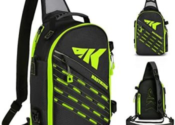 KastKing Bait Boss Fishing Sling Tackle Bag, Fishing Shoulder Backpack with Rod Holder, Cross Body Sling Bag with D-Rings, Molle System, Soft Plastic Storage, 420D Nylon, Bonus Waist Strap