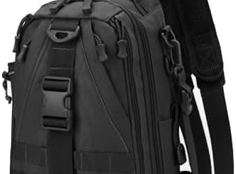 UISKOOPW Fishing Backpack Tackle Sling Bag, Fishing Backpack with Rod Holder, Tackle Box Fly Fishing Gifts for Men Women (Standard(14.5 * 8.2 * 5Inch)-Black)