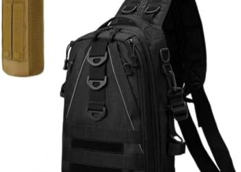 GGYCOB Fishing Tackle Bag Fly Fishing Backpack with Rod Holder Fishing Gear Bag and Wolf Brown Tactical Water Bottle Holder Molle Water Bottle Carrier Travel Bag (pack of 2)